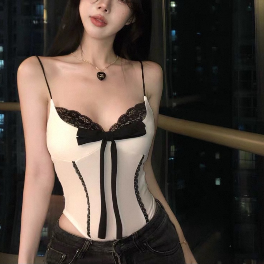 Elegant Black and White Lace Bodysuit
